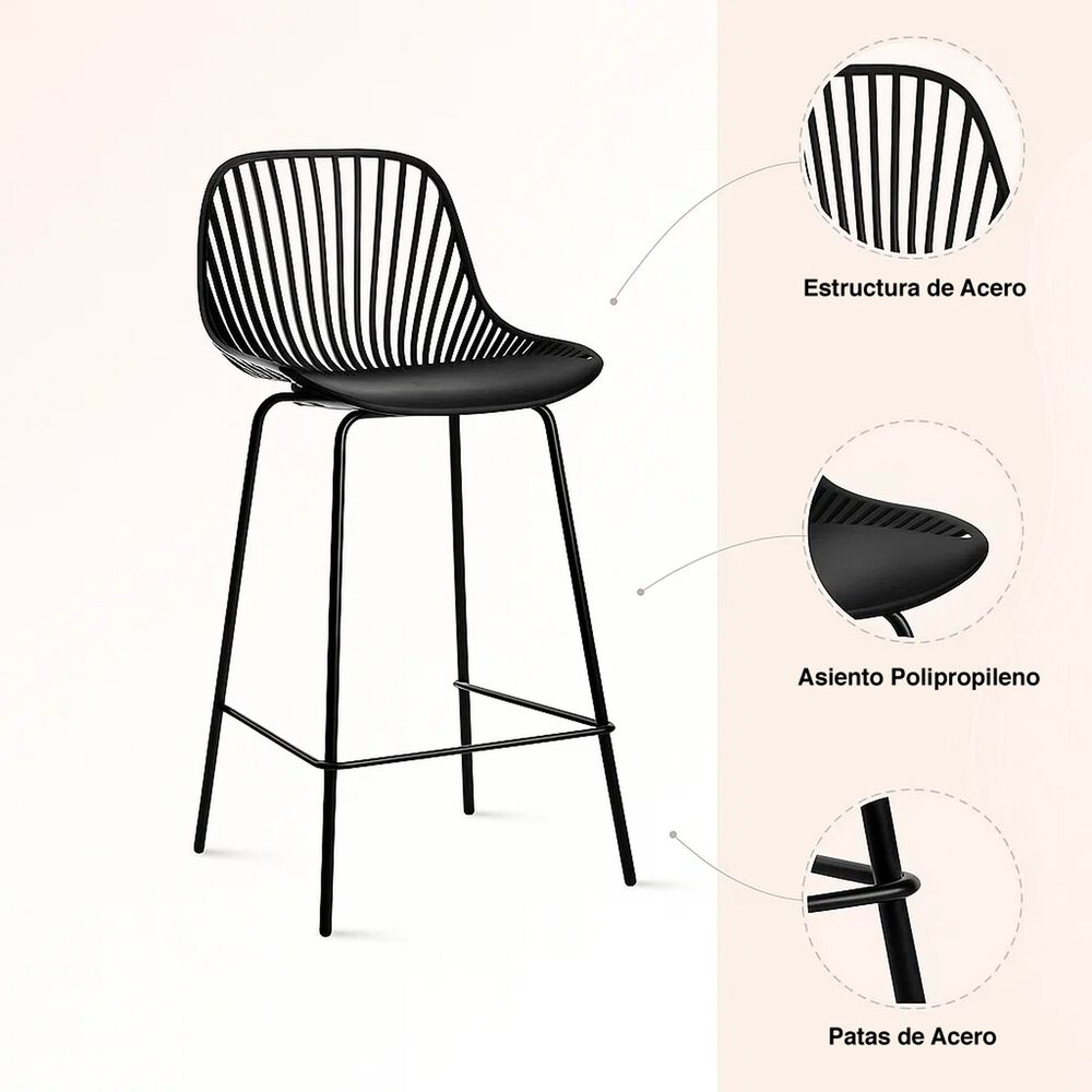 Pack De 2 Taburetes Piso Bar Tropea Alto - Negro image number 4.0