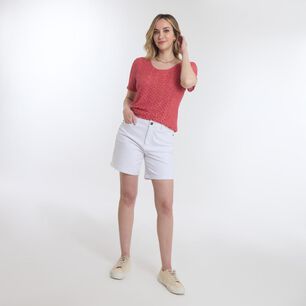 Polera Lace Delantero Manga Corta Cuello Redondo Mujer Geeps