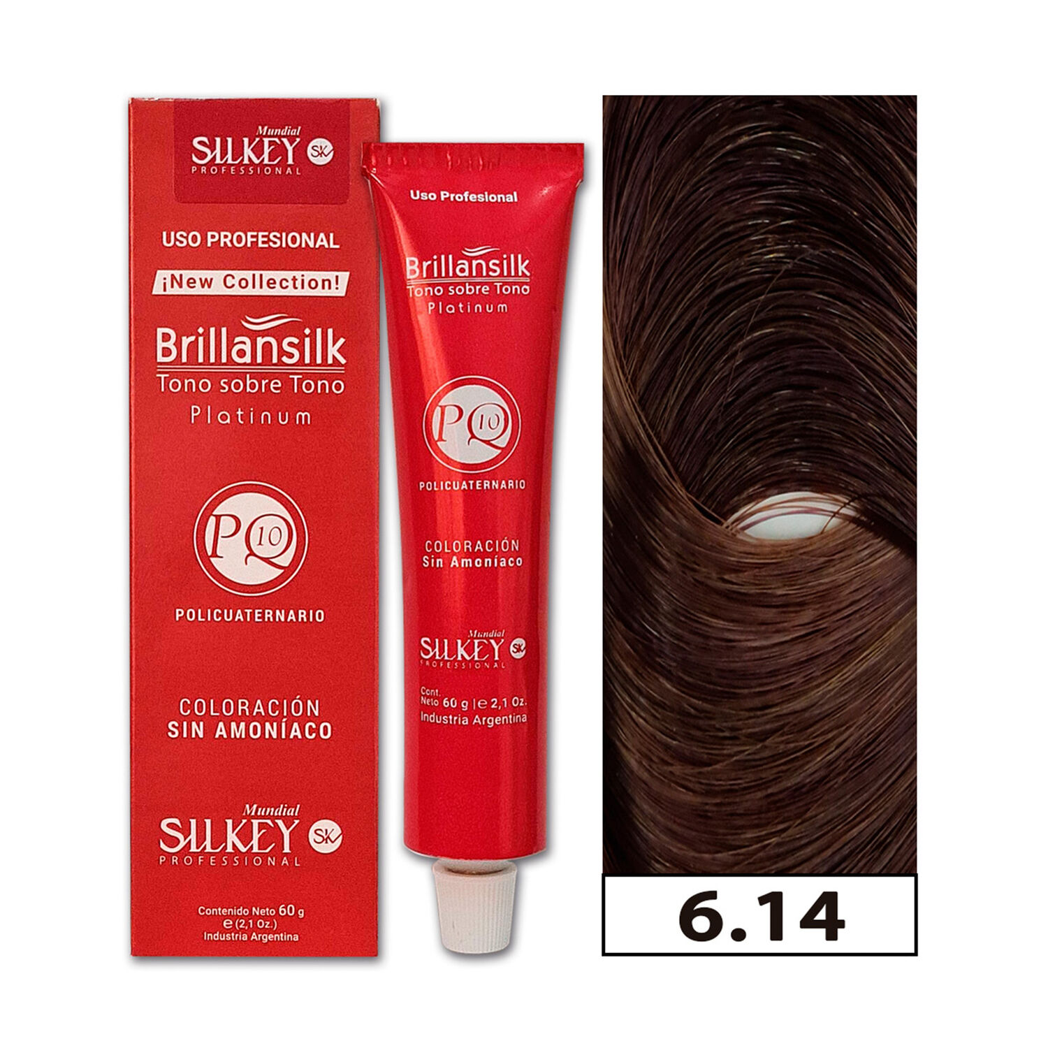 Brillansilk - Tintura Tono Sobre Tono Sin Amon&iacute;aco Silkey 60g + Oxidante - 6.14 Rubio Oscuro Coffee image number 0.0