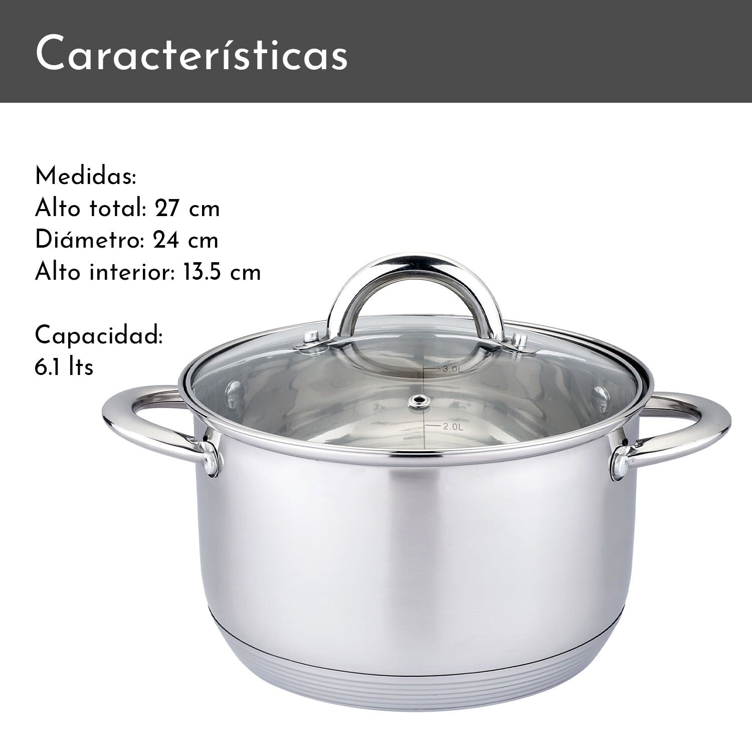 Olla De Acero Inoxidable 24 Cm 6.1 Lts image number 2.0