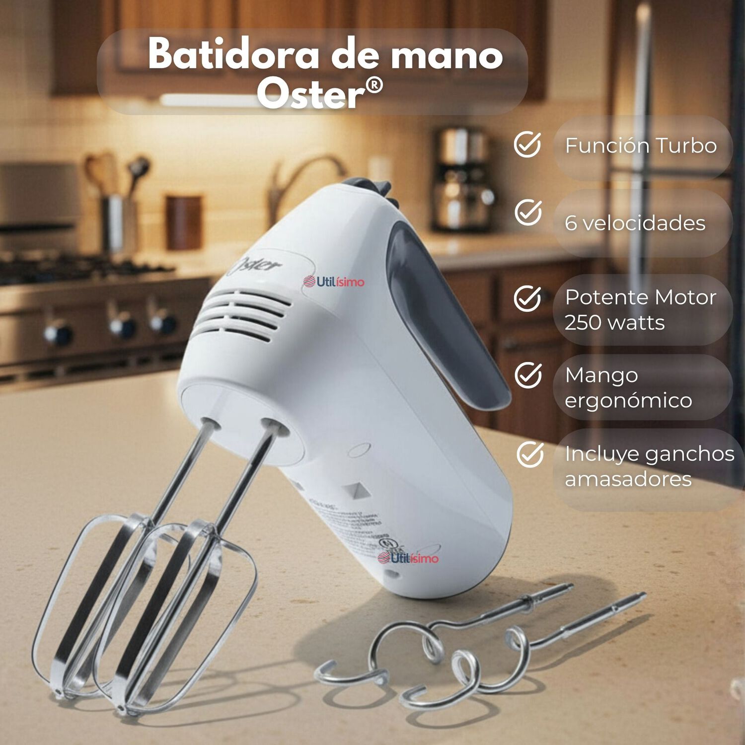 Batidora De Mano Oster Blanca 6 Velocidades Y Funci&oacute;n Turbo Fpsthm3532 image number 2.0