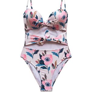 Trikini Con Doble Nudo Estampado Rosado