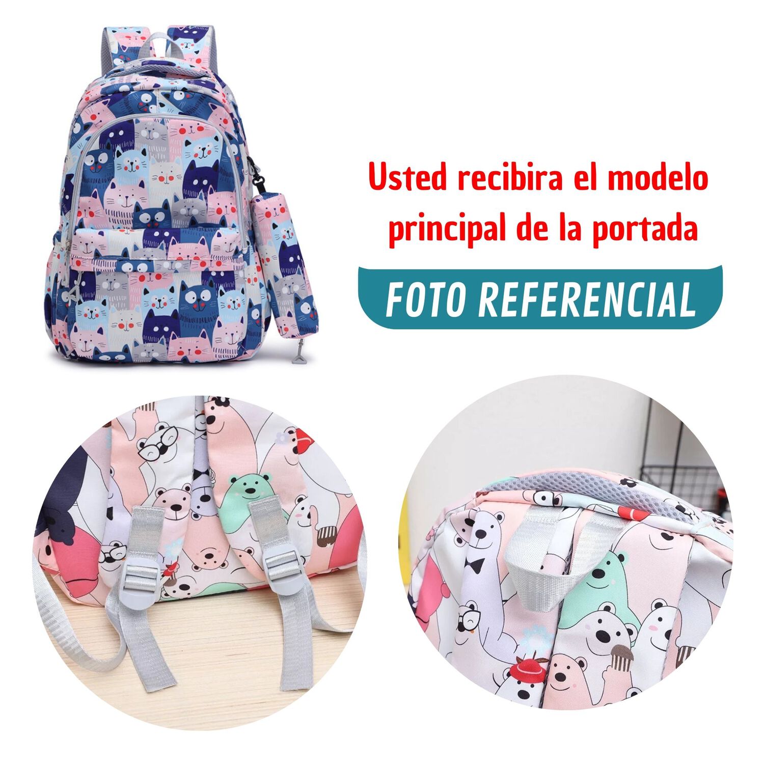 Mochila Escolar 44cm Dise&ntilde;o Estampado Blue Cats image number 3.0