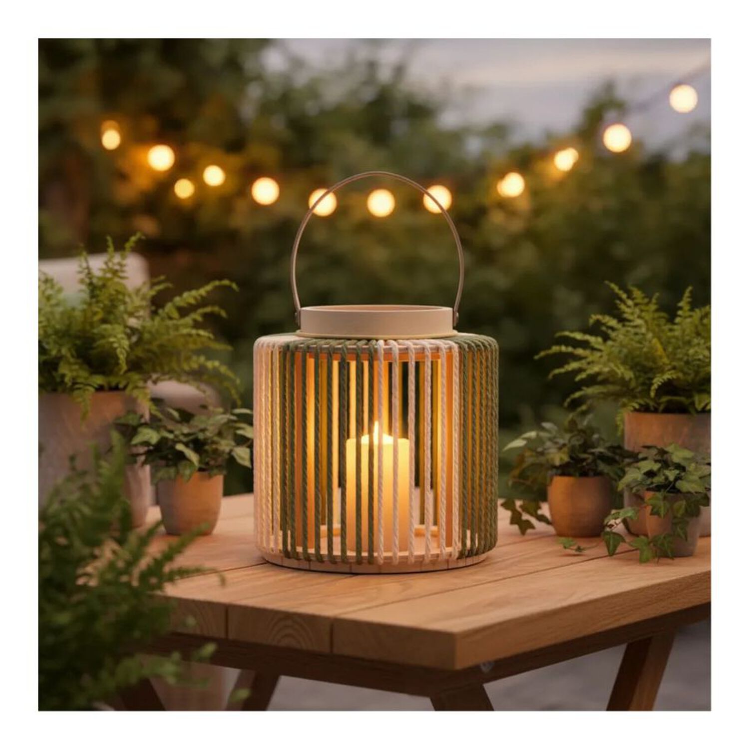 Farol Decorativo Cuerda R&uacute;stico Portavelas Terraza Living image number 1.0