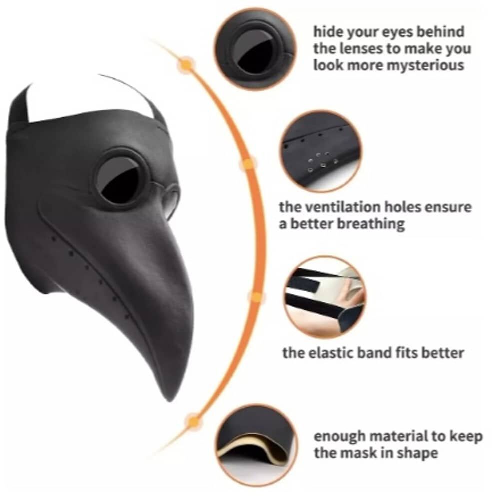 M&aacute;scara Peste Negra Cuero Sint&eacute;tico Cosplay Halloween M&eacute;dico image number 1.0