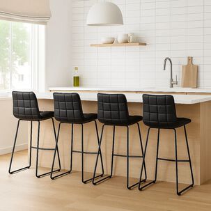 Pack De 4 Taburetes Altos Milano Cuero Sintetico Con Patas Metálicas Estilo Industrial