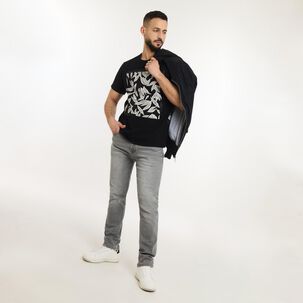 Polera Estampada Manga Corta Cuello Redondo Hombre Az Black
