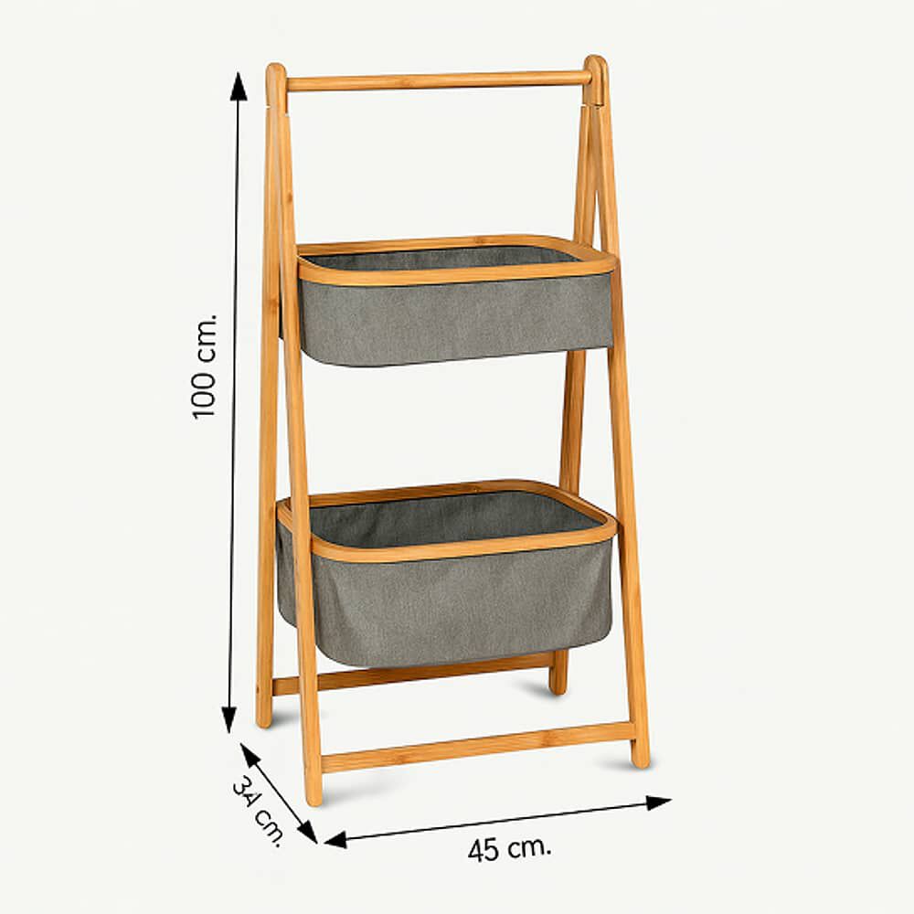 Organizador De Tela Plegable | Estante De 2 Niveles Para Ba&ntilde;o Y Hogar Gris image number 2.0