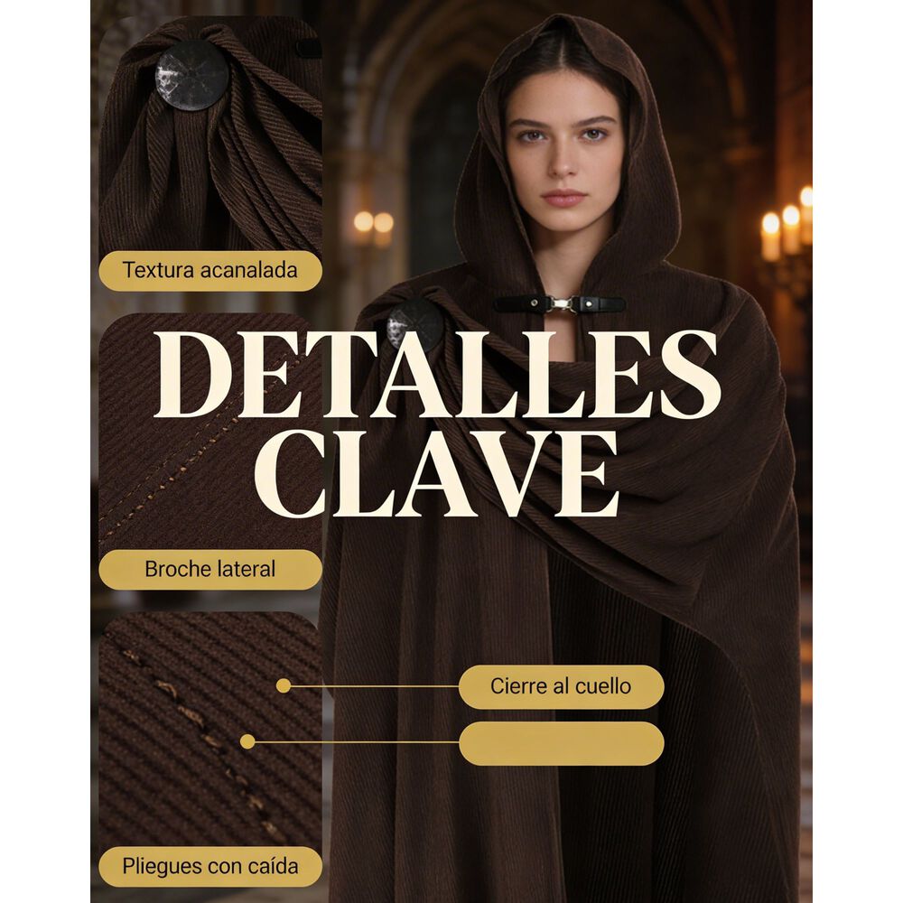 Disfraz Capa Con Capucha Medieval Con Broche Para Cosplay Halloween Y Teatro Unisex image number 39.0
