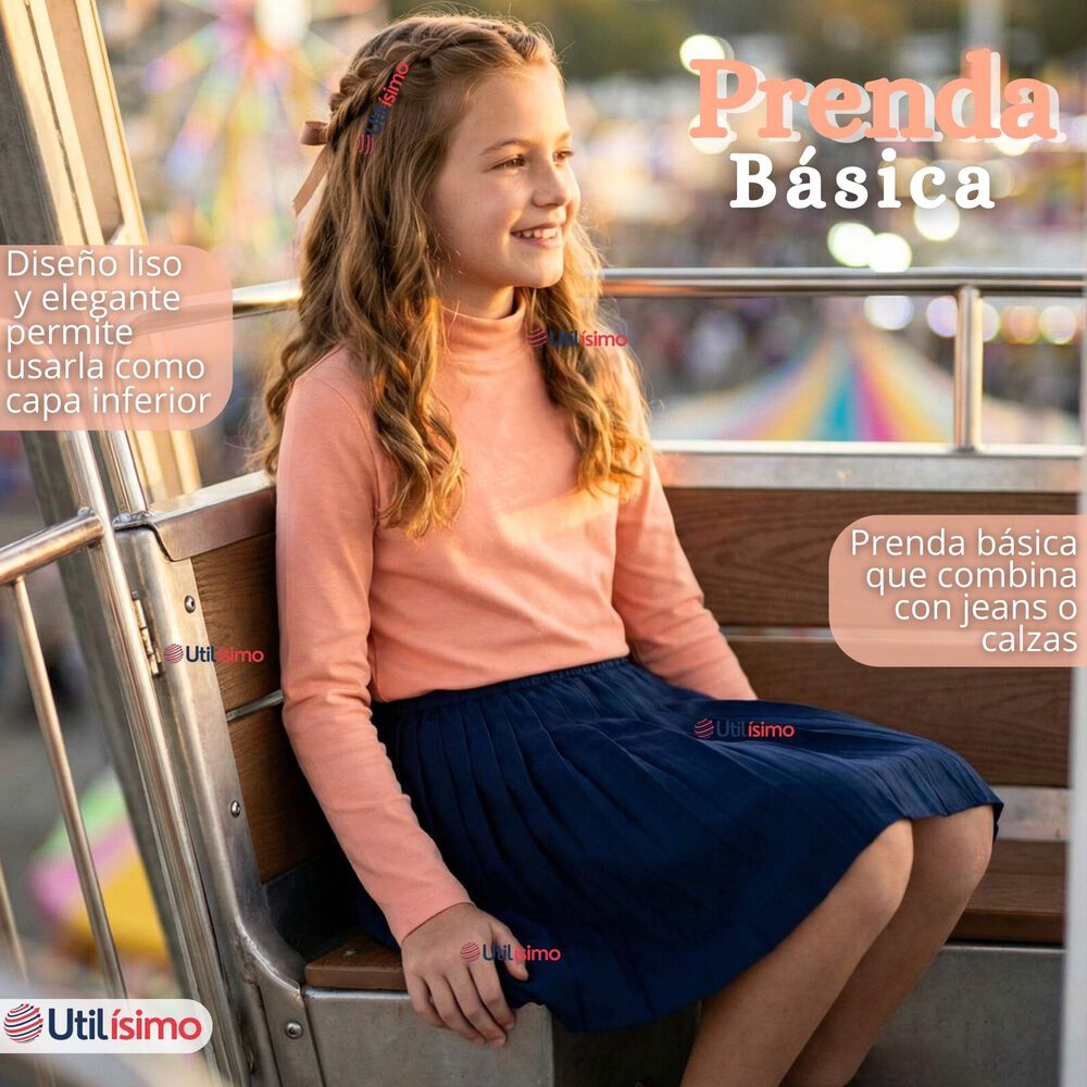 Polera Camiseta Bamb&uacute; Salm&oacute;n Cuello Beatle Primera Capa Manga Larga Ni&ntilde;a image number 8.0