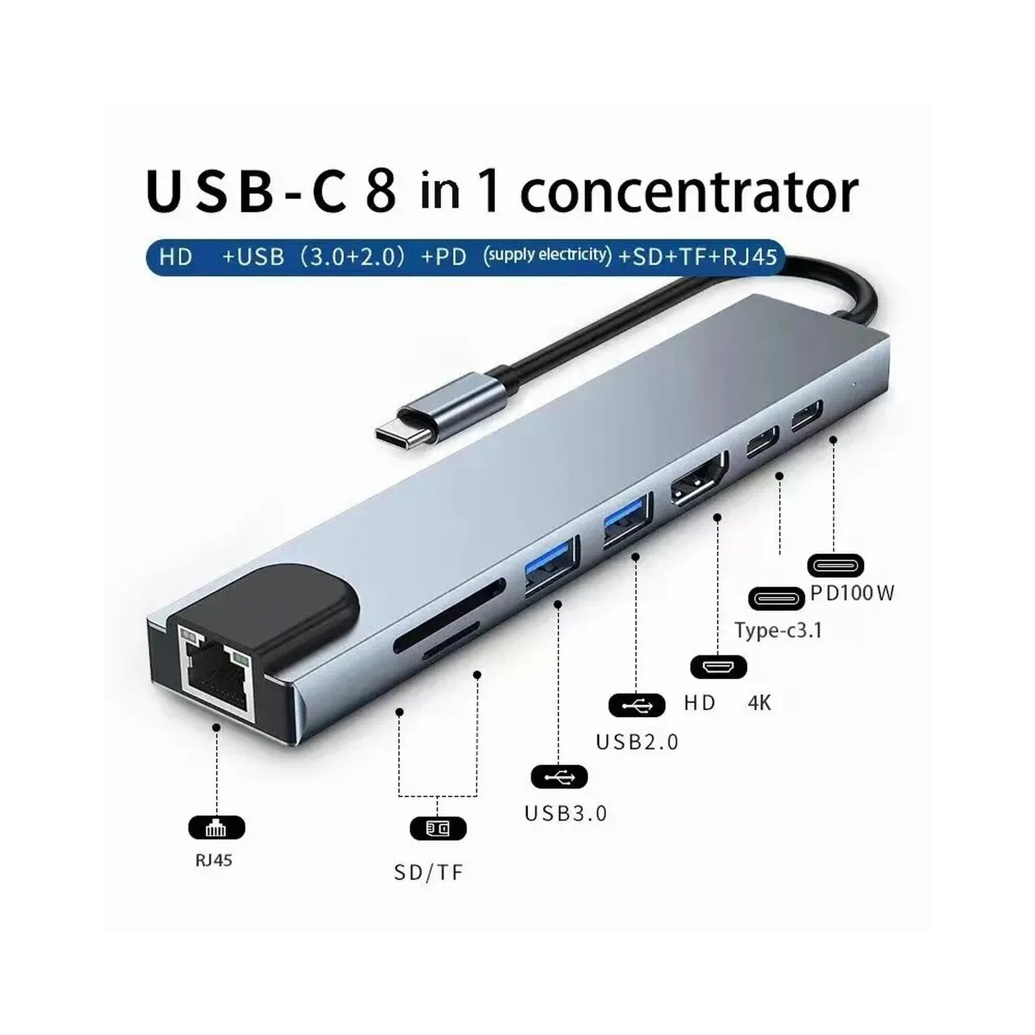 Hub Adaptador Tipo C 8 En 1 image number 1.0