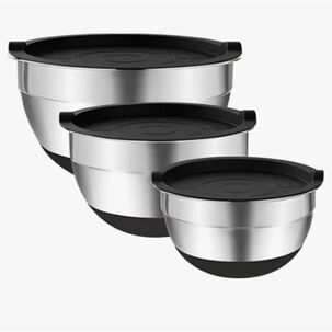 Set 3 Bowls Con Tapa Acero Inoxidable Antideslizante Simplit
