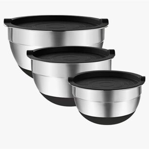 Set 3 Bowls Con Tapa Acero Inoxidable Antideslizante Simplit