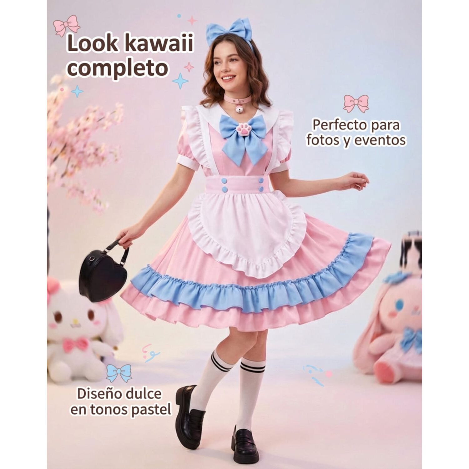 Disfraz Maid Rosado Cosplay Kawaii image number 1.0