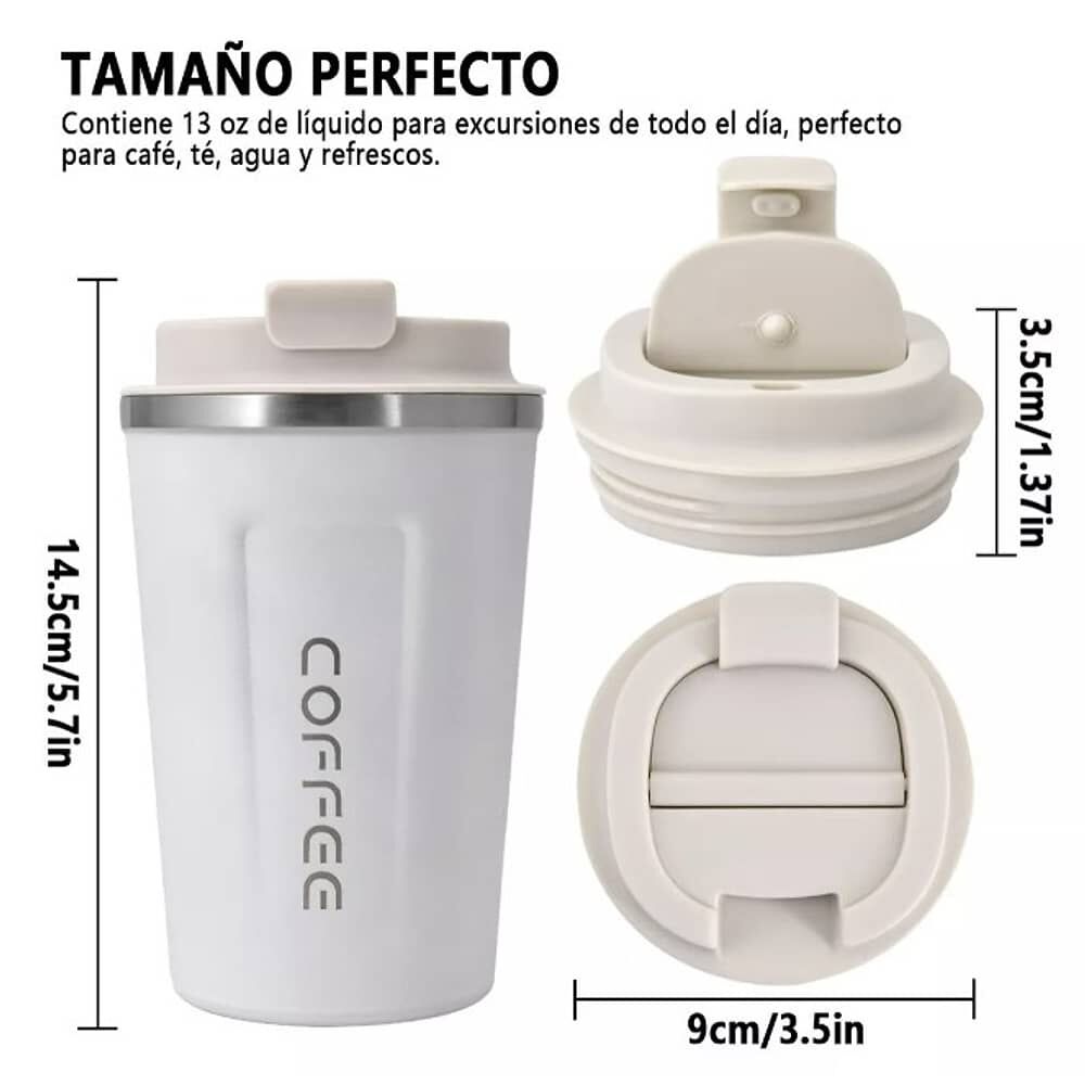 Vaso Termico Port&aacute;til De Doble Capa De Acero Inoxidable Caf&eacute; Blanco image number 1.0