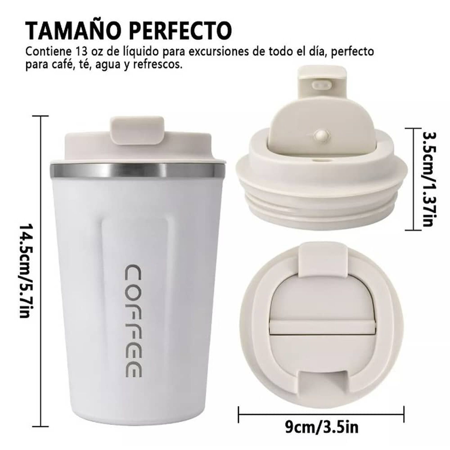 Vaso Termico Port&aacute;til De Doble Capa De Acero Inoxidable Caf&eacute; Blanco image number 1.0