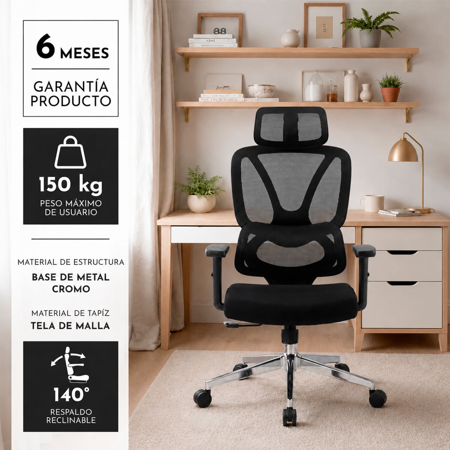 Silla Escritorio Ergon&oacute;mica Base Met&aacute;lica Dominus Pro image number 4.0