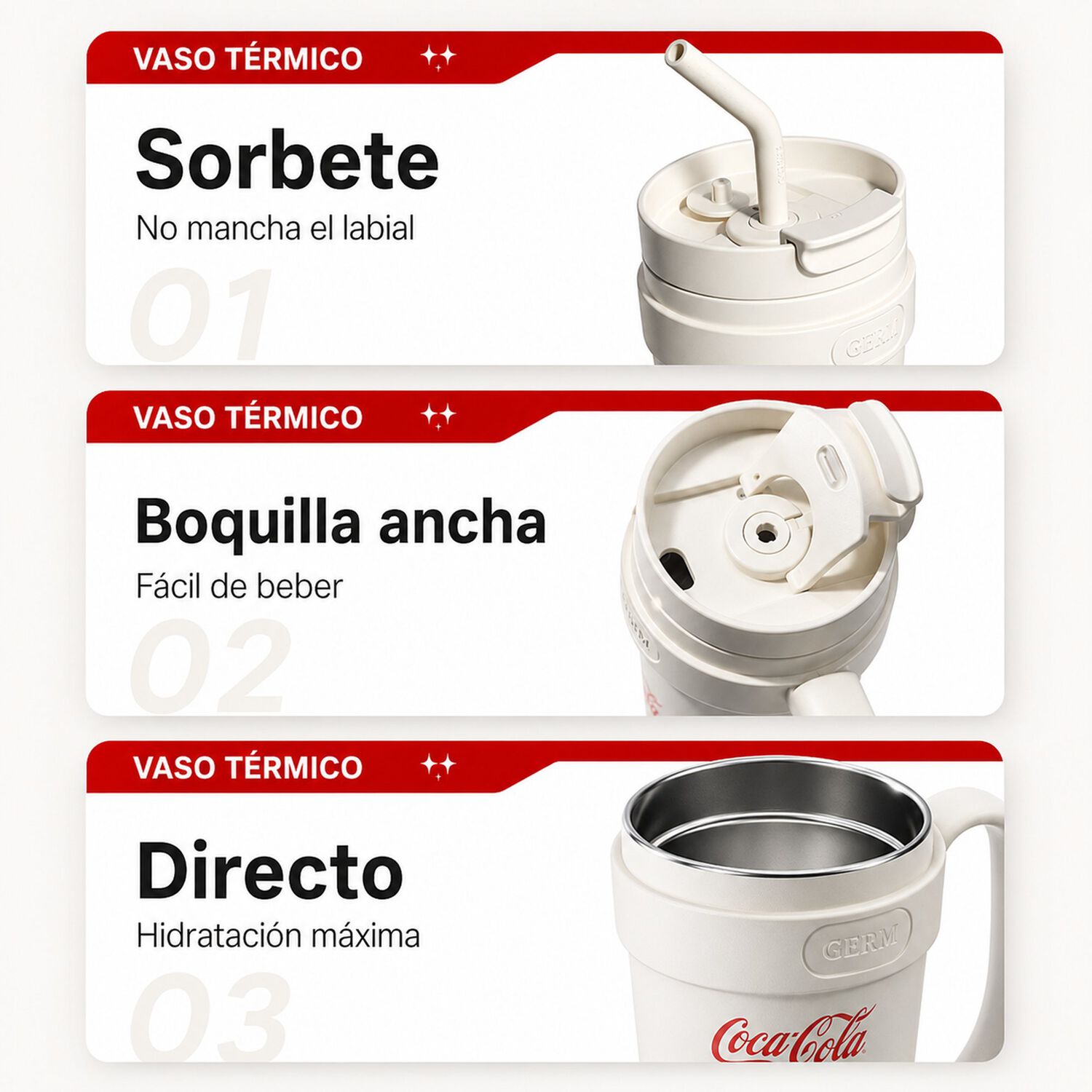 Vaso T&eacute;rmico Germ Coca-cola 1100ml White Acero Inoxidable image number 9.0