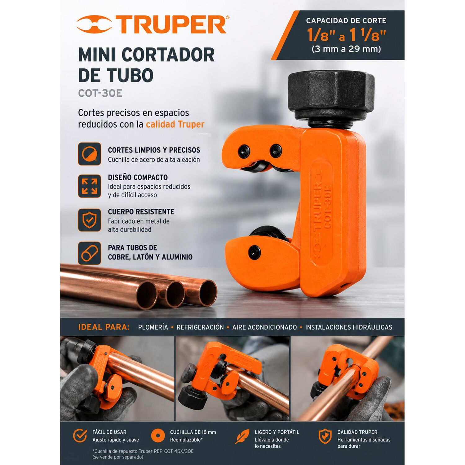 Mini Cortador De Tubo De Cobre 3-30mm Truper image number 2.0