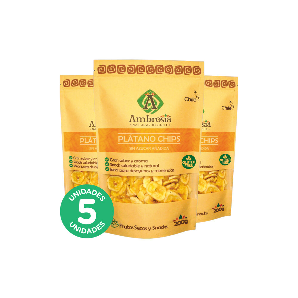 Pack 5, Snack Vegano Pl&aacute;tano Chips Sin Azucar 200gr. image number 0.0