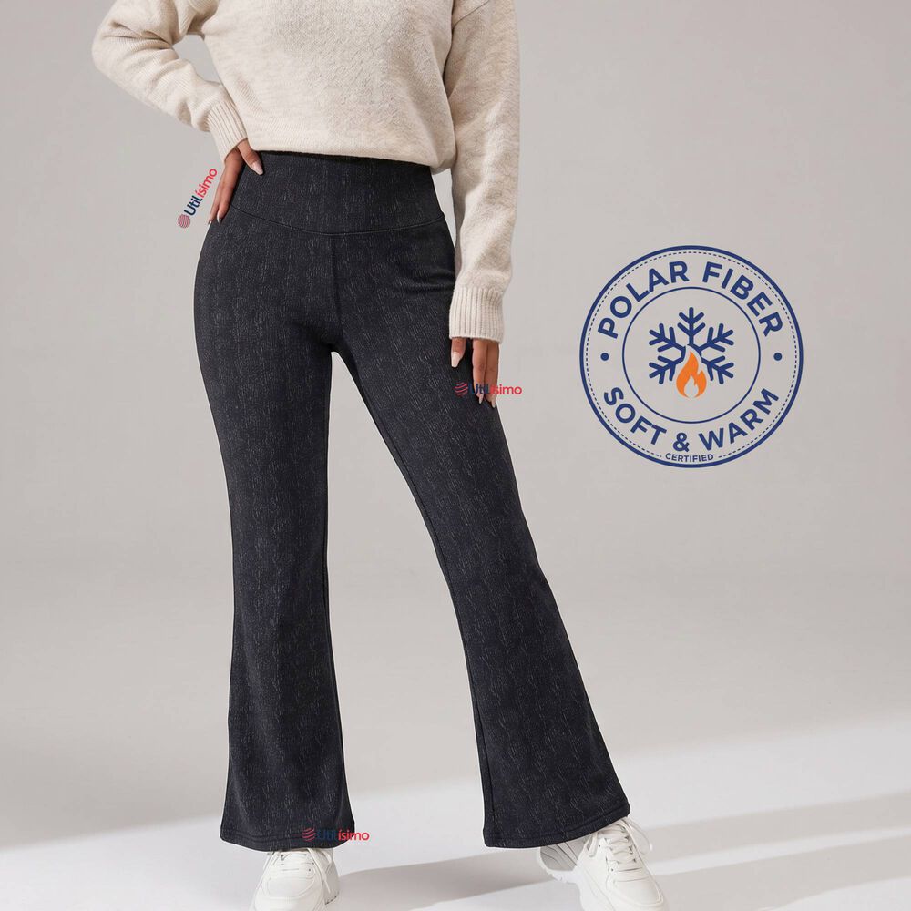 Pantal&oacute;n Polar Con Chiporro Palazzo Mujer Elasticada T&eacute;rmica Negro Jeans image number 0.0