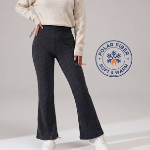 Pantal&oacute;n Polar Con Chiporro Palazzo Mujer Elasticada T&eacute;rmica Negro Jeans