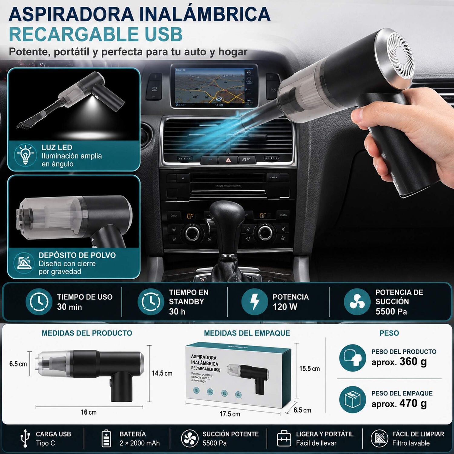 Aspiradora Sopladora 2 En 1 Inal&aacute;mbrica Recargable Usb Portatil image number 5.0