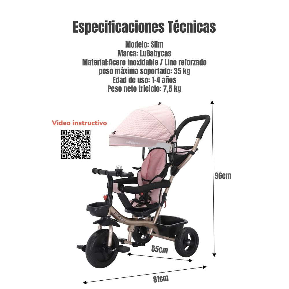 Triciclo 3 En 1 Con Apoya Pies 360&deg;lubabycas Negro image number 1.0