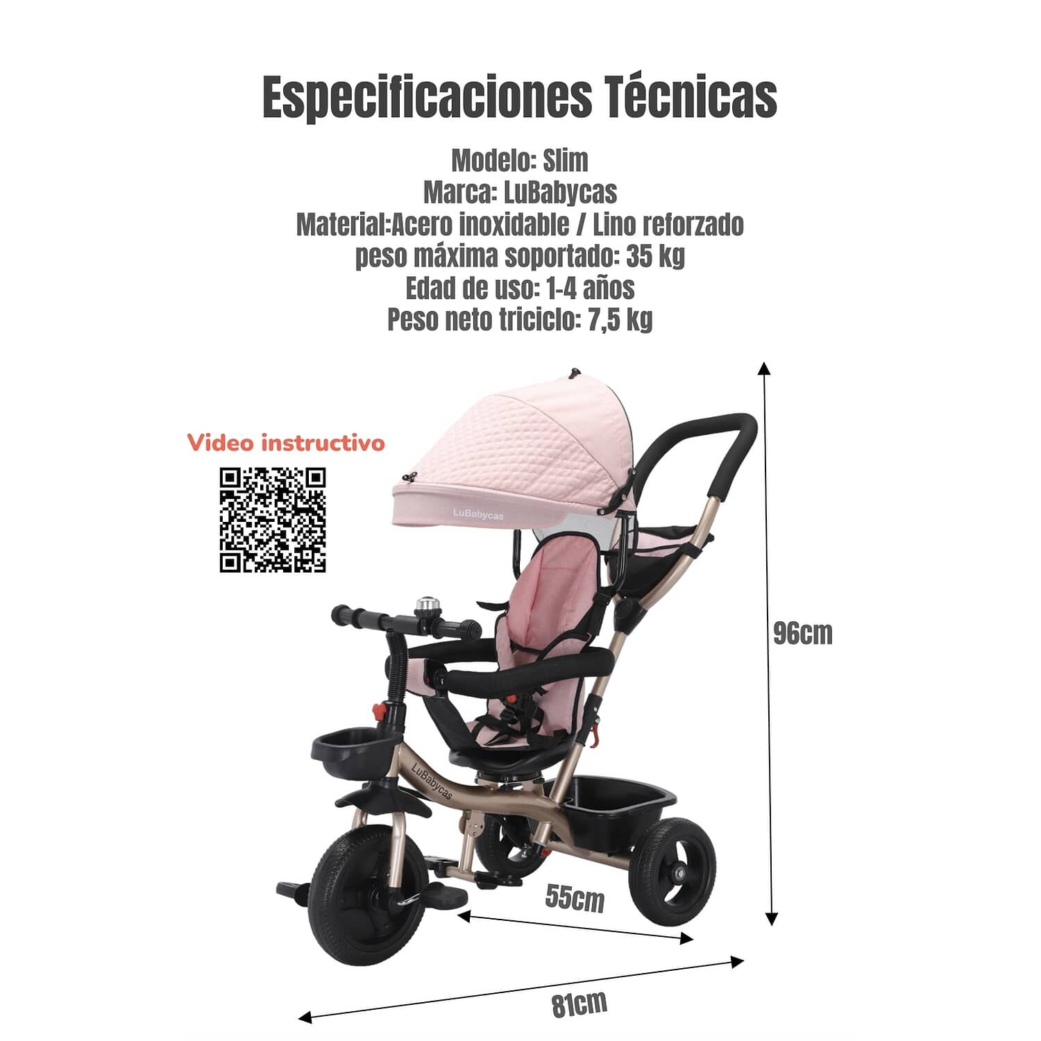 Triciclo 3 En 1 Con Apoya Pies 360&deg;lubabycas Negro image number 1.0