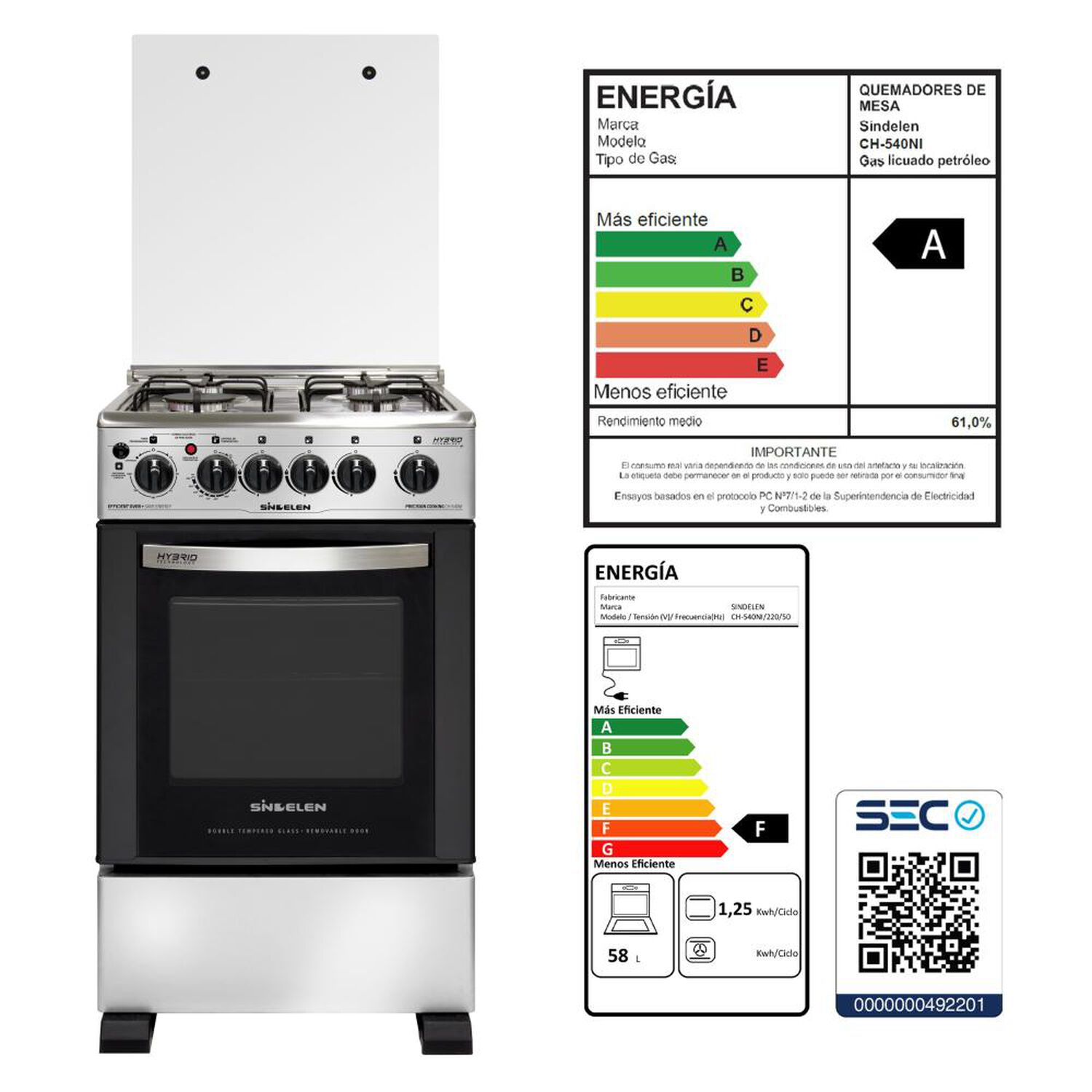 Cocina H&iacute;brida A Gas Sindelen CH-540NI / 4 Quemadores image number 5.0