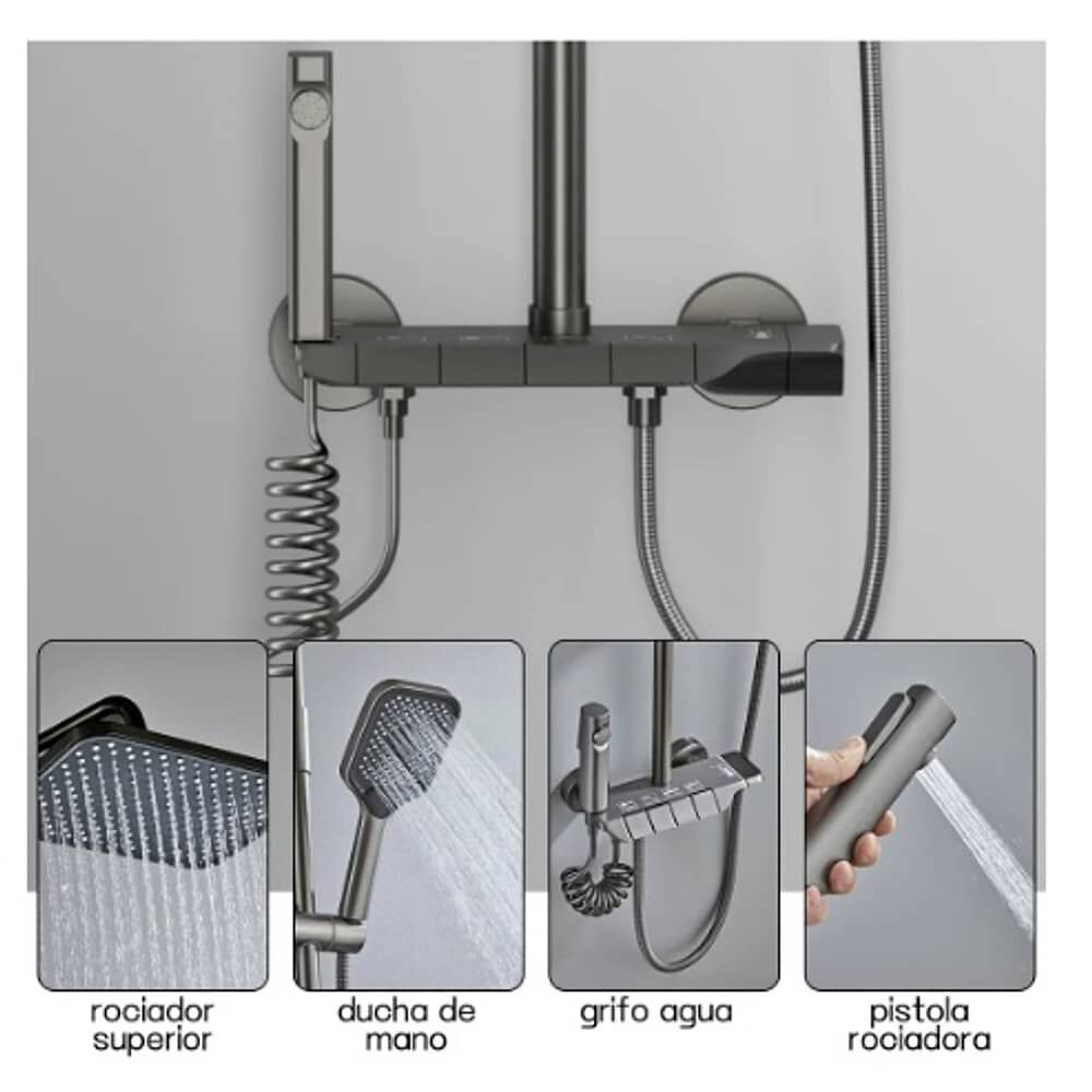 Columna Ducha Gris Pistola Con Llave De Piano image number 3.0