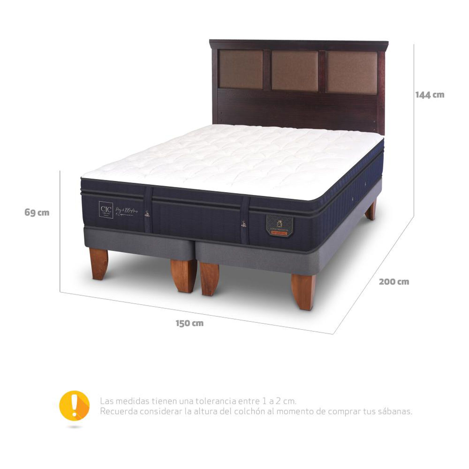 Cama Europea Cic Super Premium / 2 Plazas / Base Dividida + Respaldo image number 4.0