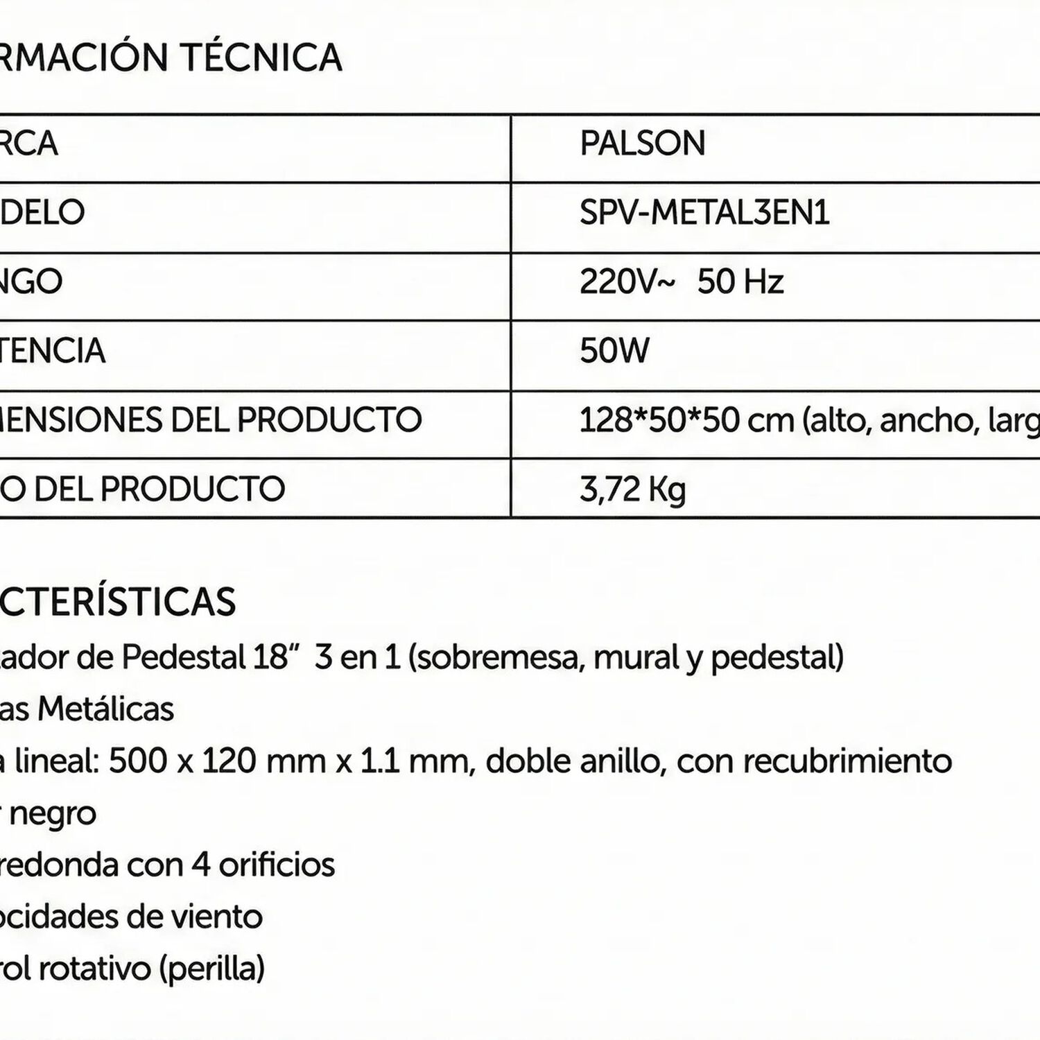 Ventilador Pedestal 3 En 1 18 Pulgadas Met&aacute;lico Marca Palson image number 6.0