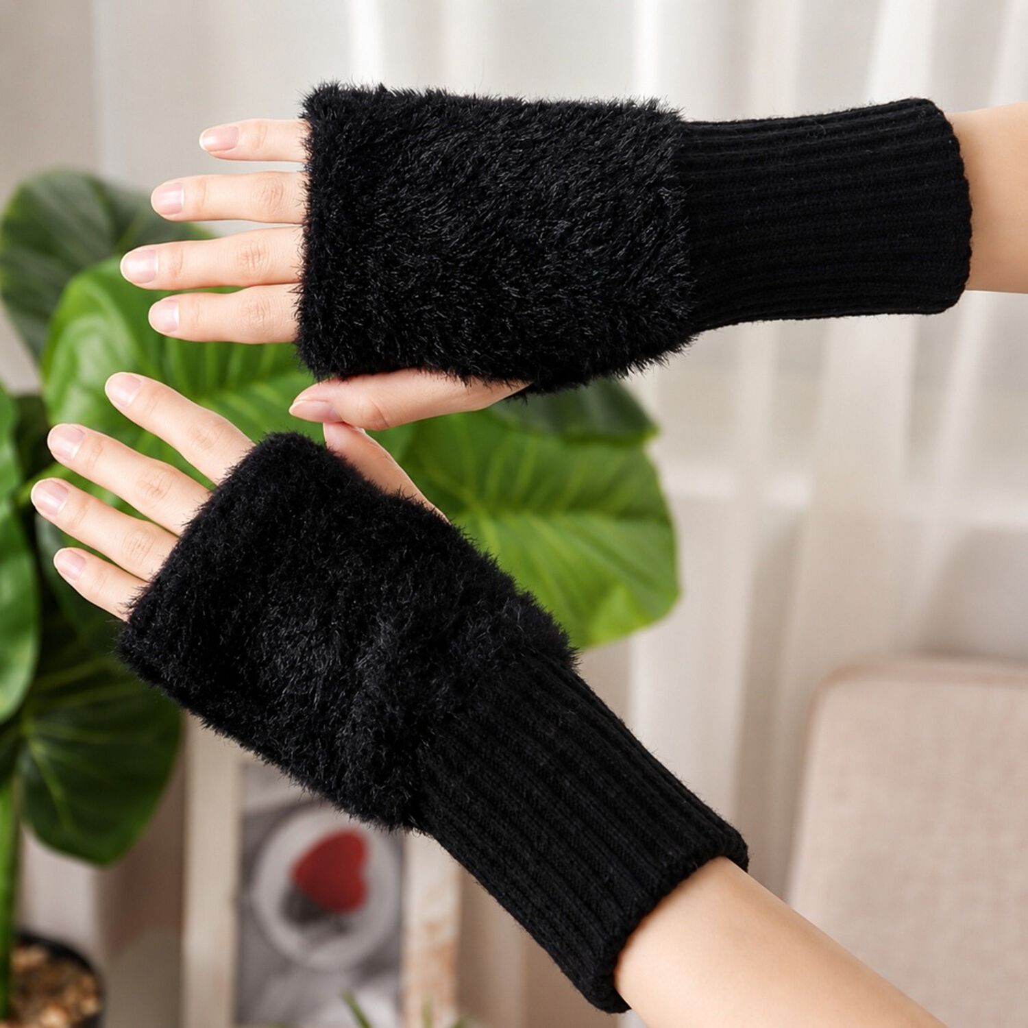 Guantes Suaves De Invierno Sin Dedos Medio Dedo Esponjoso image number 16.0