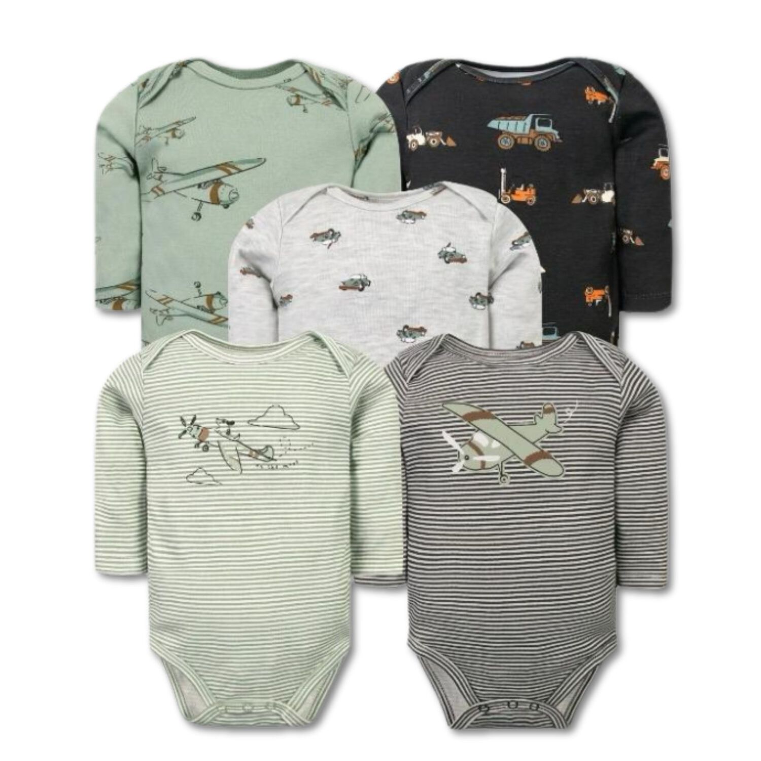 Pack 5 Bodys Ni&ntilde;o Manga Larga Tedmimak 100% Algod&oacute;n Adventure Planes image number 0.0