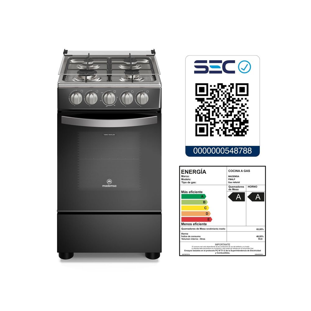 Cocina A Gas 4 Platos Limpiaf&aacute;cil Y Tapa Vidrio Fm4lp Negra image number 10.0