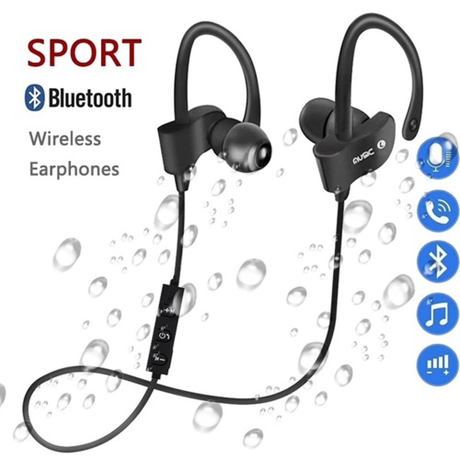 Aud&iacute;fonos Bluetooth Auriculares Inalambrico Gancho Recargable Gamer Manos Libres Y Cable (negros) image number 1.0