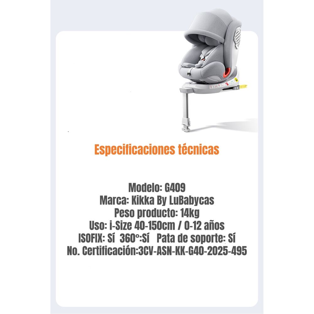 Silla De Auto Convertible 360&deg; Isofix Y Pata Apoyo Lubabycas image number 7.0