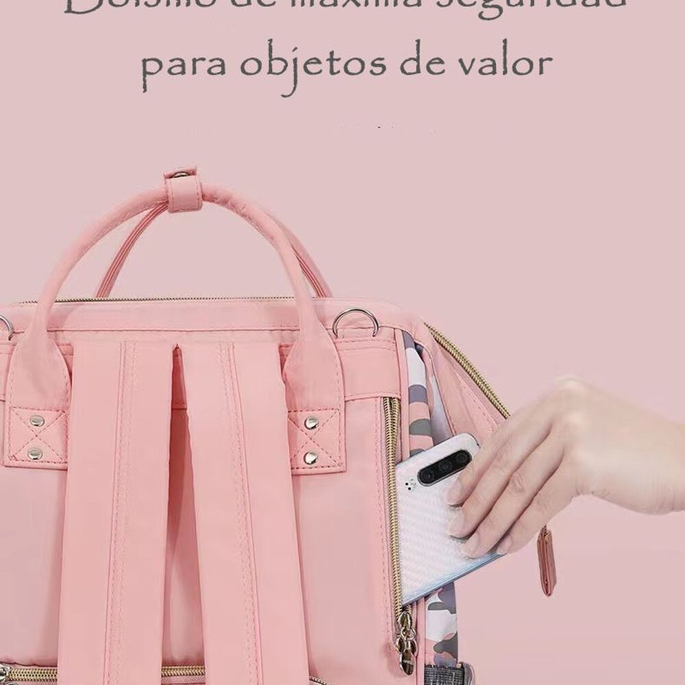 Mochila Pañalera Maternal Con Accesorios Rosada Lubabycas image number 4.0