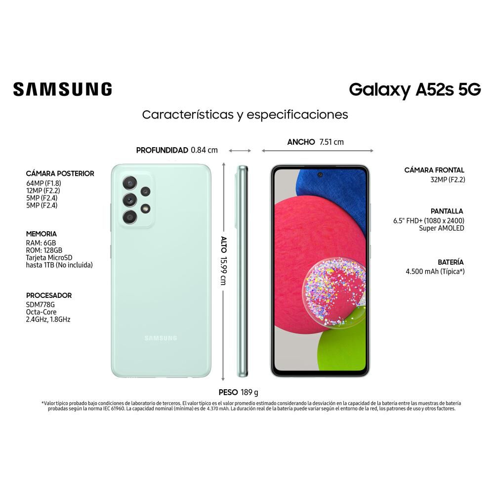 Smartphone Samsung Galaxy A52s Verde / 128 Gb / Liberado image number 2.0