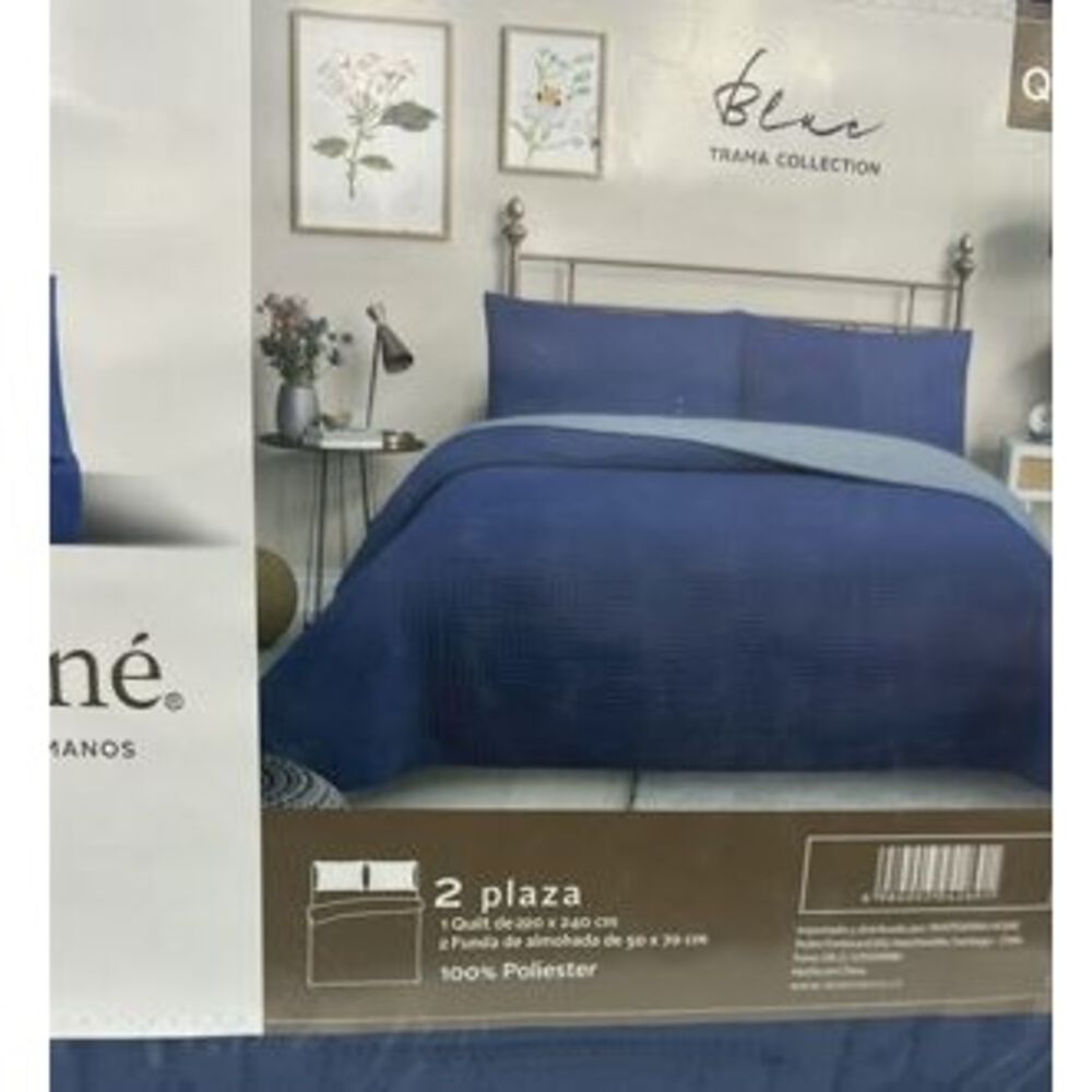 Cubrecama Quilt Reversible 2 Plaza Color Azul Trama Collection image number 2.0