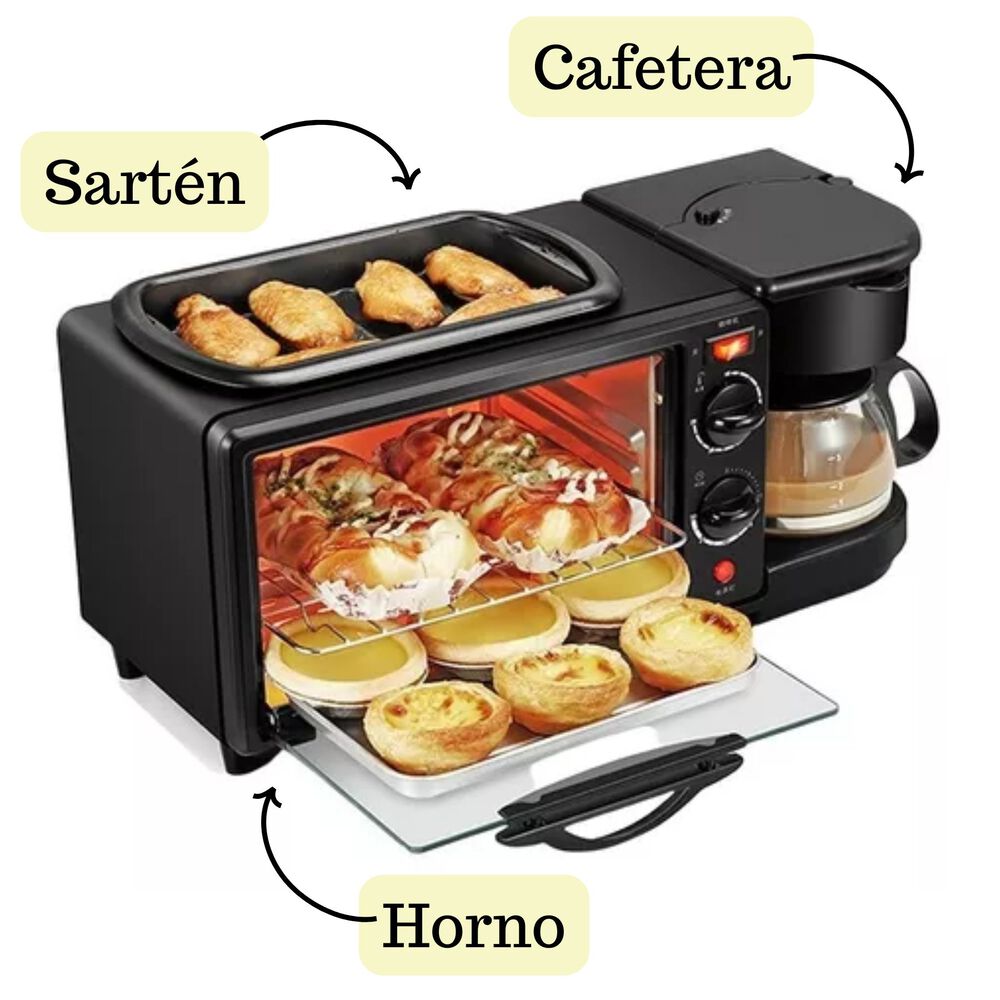 Maquina Desayuno Multifuncional 3 En 1 Horno Cafetera Sarten image number 4.0