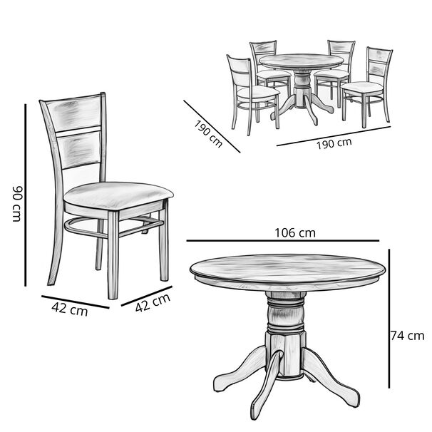 Juego De Comedor Bristol Caramelo 106 Cm 4 Sillas Marfil