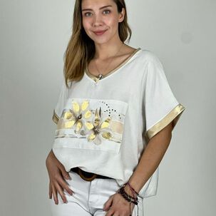 Polera Italiana Diseño Camelias Doradas