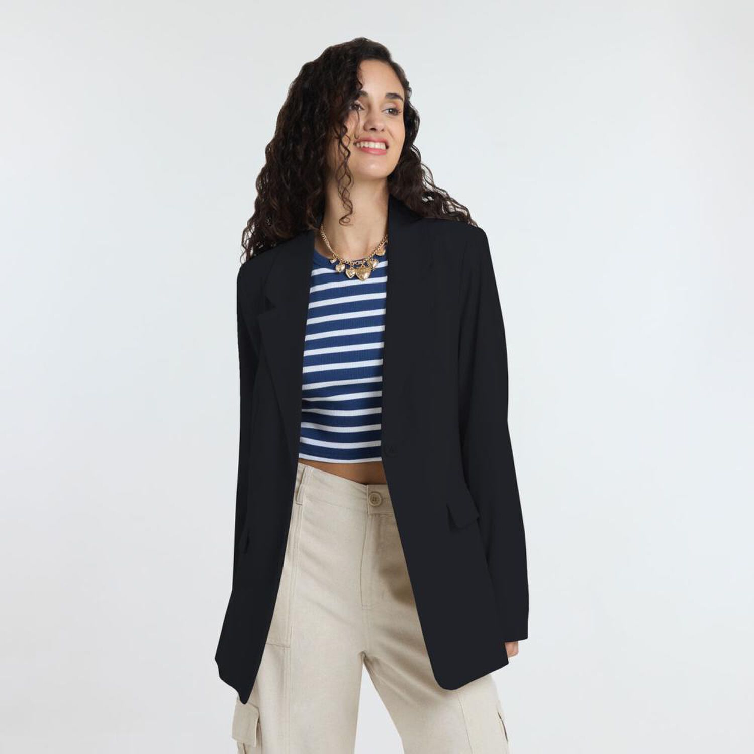Blazer Lino Con Bot&oacute;n Cuello Solapa Mujer Freedom image number 0.0