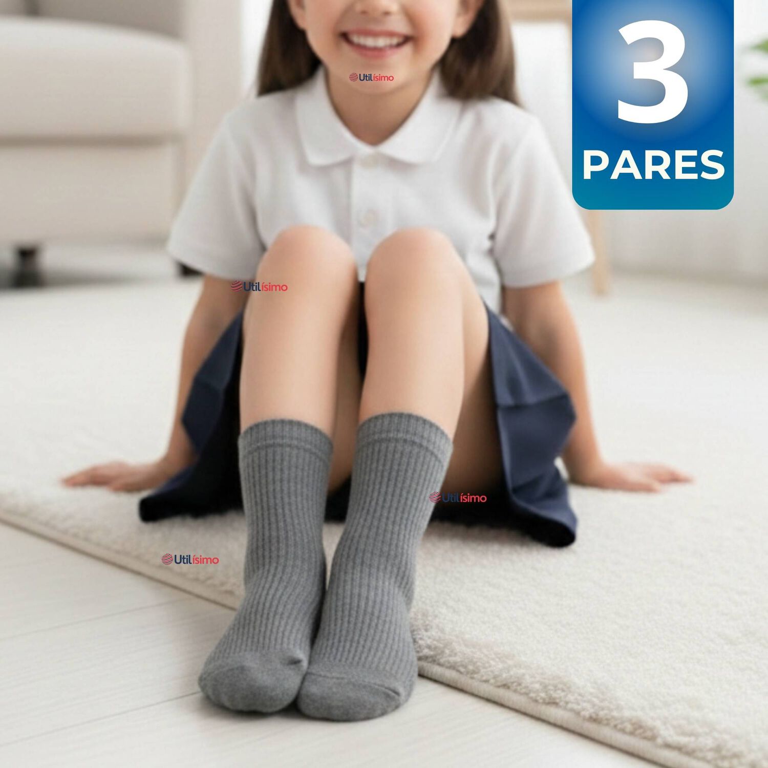 Pack 3 Calcet&iacute;nes Escolares Corto Acrilico Gris Ni&ntilde;o Y Ni&ntilde;a image number 0.0