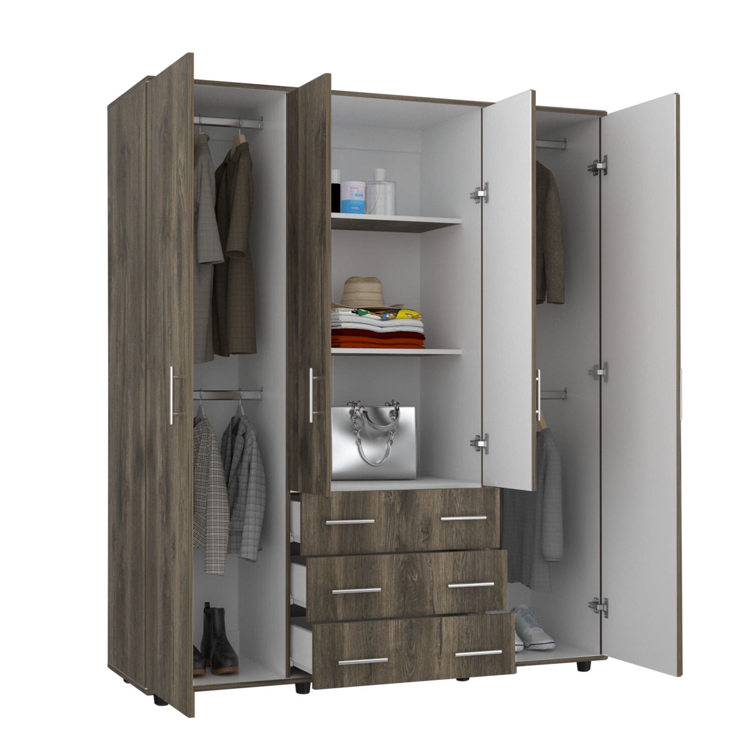 Closet 4 Puertas Caf&eacute; Oscuro Y Blanco 179x150x49,3 Cm image number 2.0