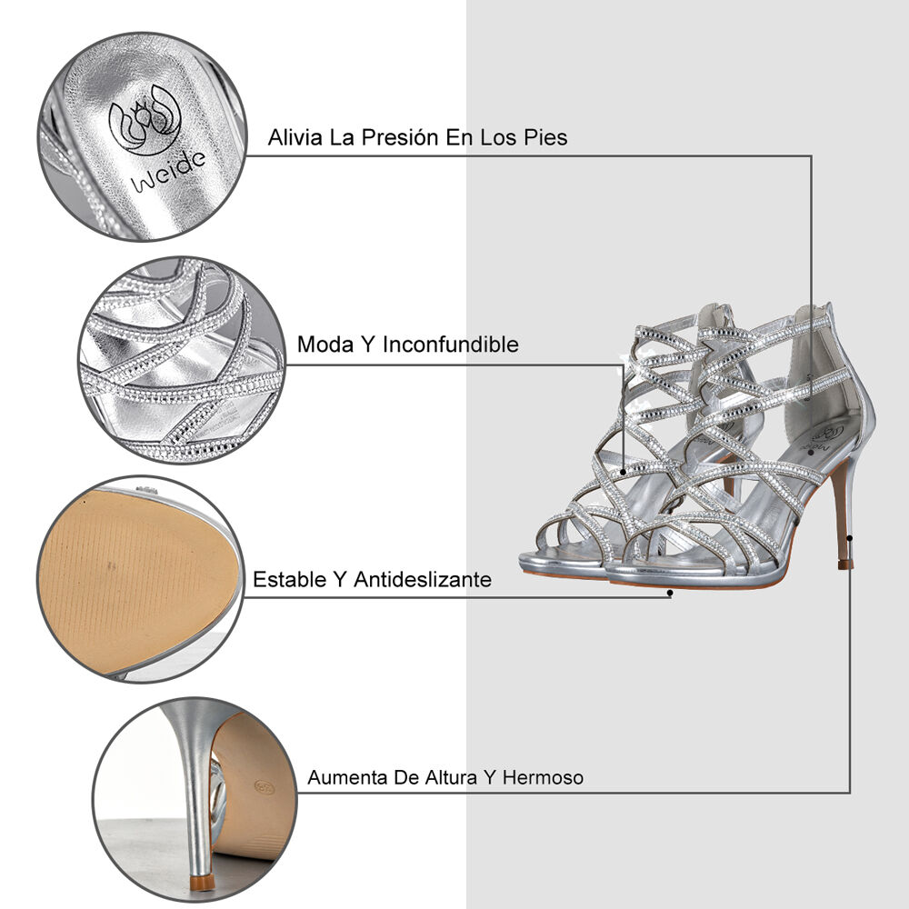 Sandalias Fiesta Moda Mujer Pedrería Taco Alto Weide Gh132 image number 7.0