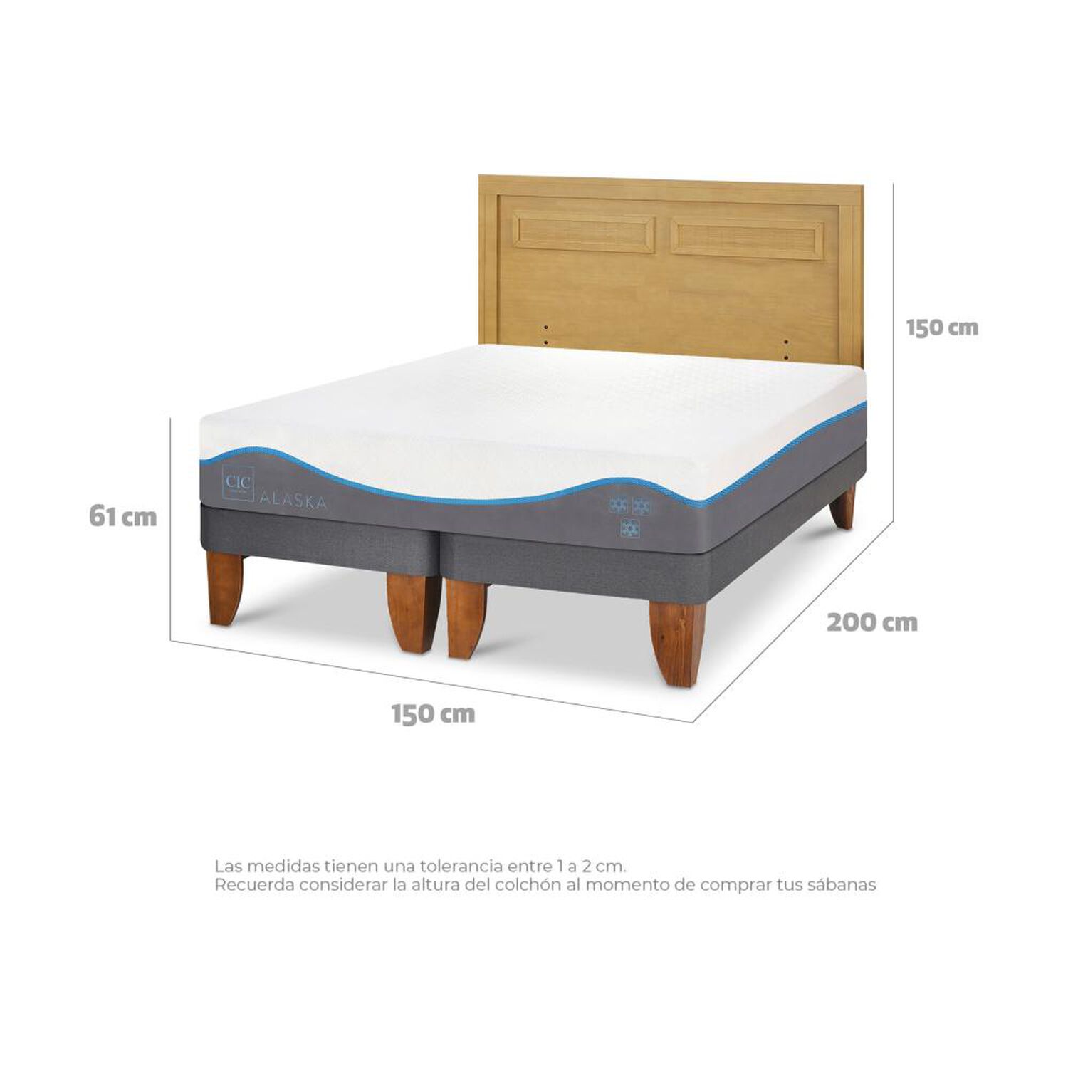 Cama Europea Cic Alaska / 2 Plazas / Base Dividida + Respaldo image number 2.0