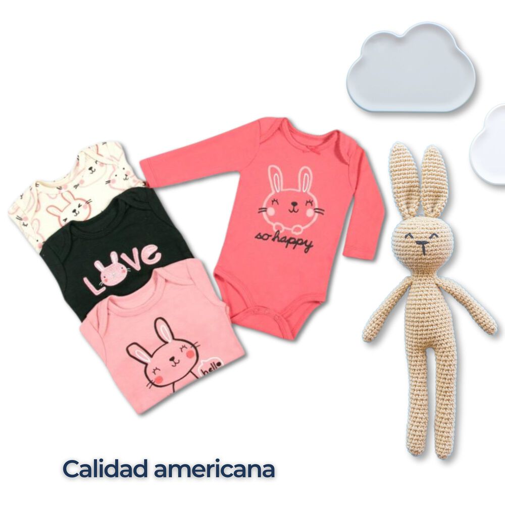 Pack 4 Bodys Ni&ntilde;a Manga Larga Tedmimak 100% Algod&oacute;n Tiny Bunny Pink image number 5.0